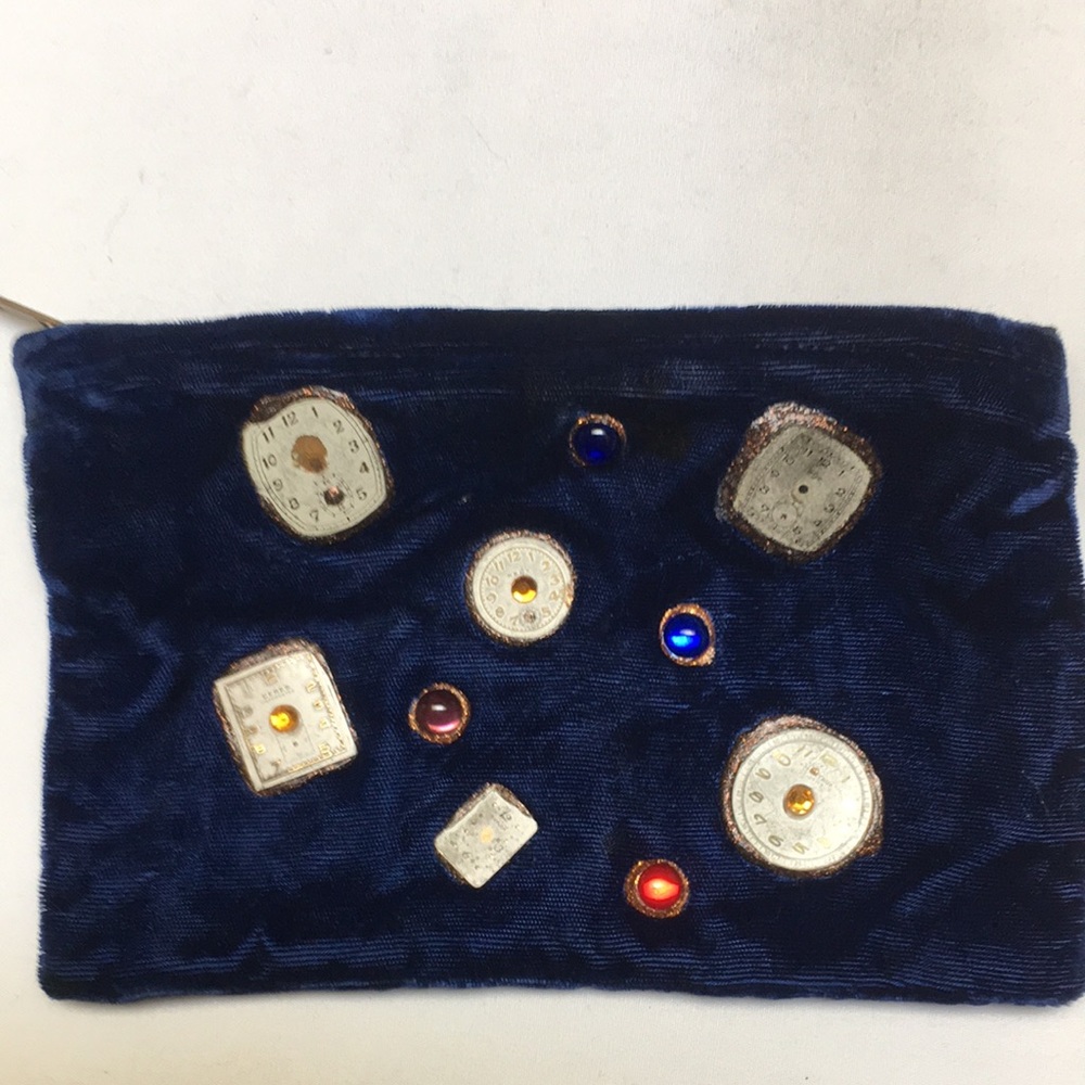 Royal blue velvet with cloth lining metal zippered pouch